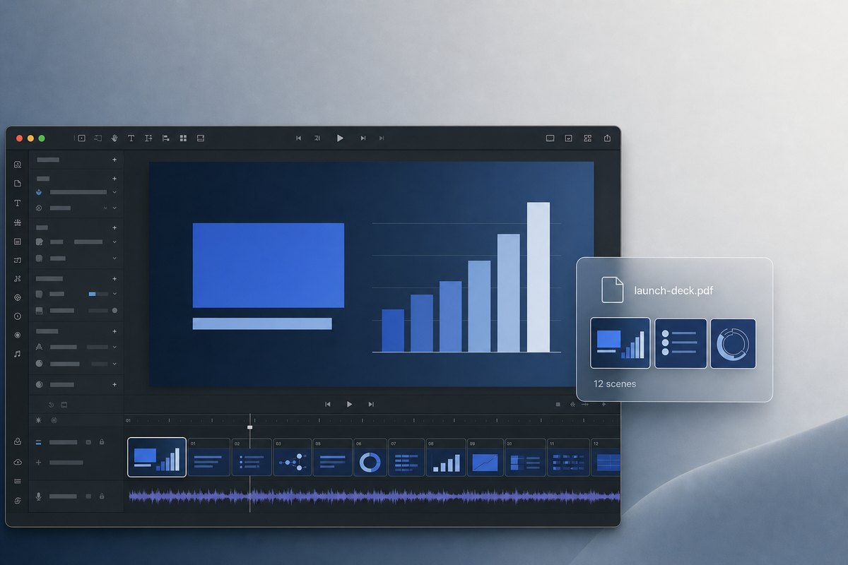Ein Launch-Deck-PDF, das im Clevera-Editor in Videoszenen umgewandelt wurde