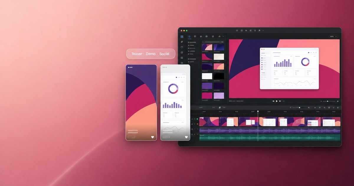 Clevera-Videoeditor mit einem Launch-Video und zwei vertikalen Social-Clips